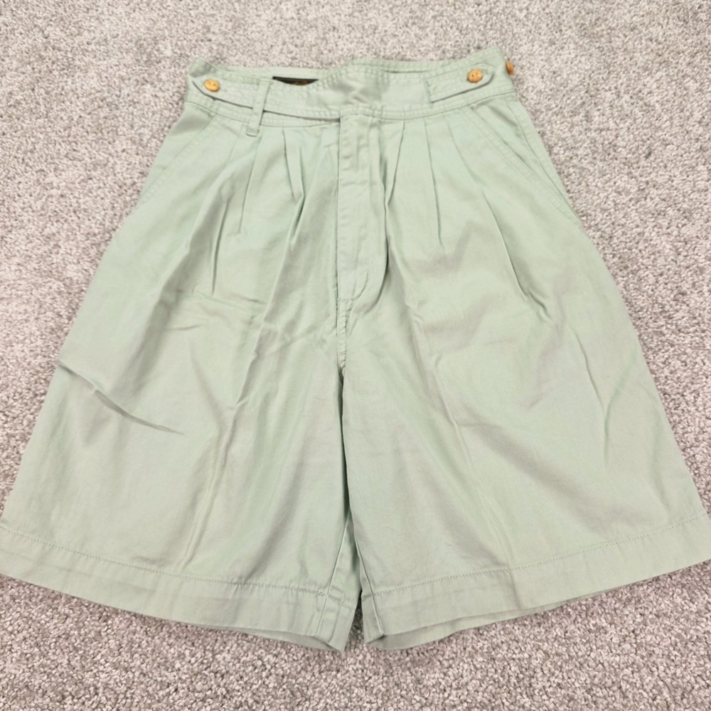 Vtg Eddie Bauer Womens 26" Chino Green Shorts High Rise Bermuda Pleated 90s  Y2K
